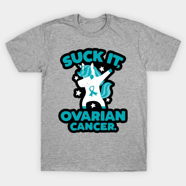 Suck It Ovarian Cancer Quote with Unicorn T-Shirt by jomadado